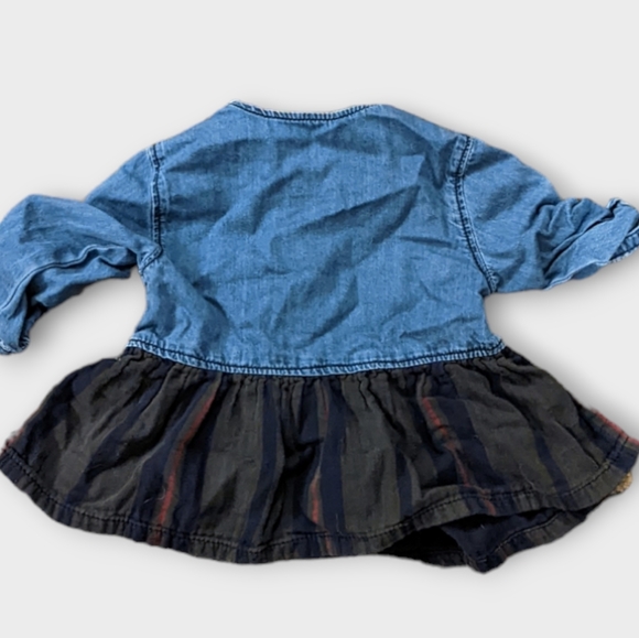 3-6 Months Zara Baby Girl Denim with Plaid Bottom Dress Style Top - Picture 2 of 4